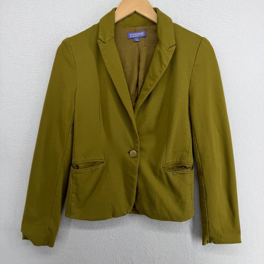 VIVIEN TAM Blazer S Single Button Notch Collar Ponte Vented Back Lined Green